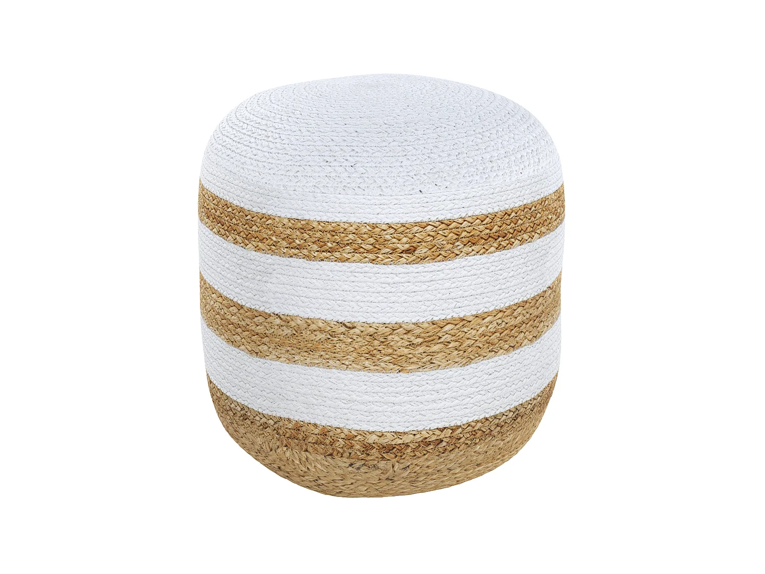 Pouf rond en jute, rayures blanches D40 cm - Billy