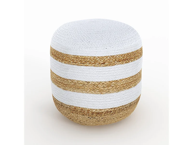 Pouf rond en jute, rayures blanches D40 cm - Billy