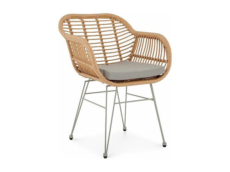 Chaise de salle à manger PARAMO imitation rotin brun et gris, fauteuil d'extérieur pour jardin résitant aux UV