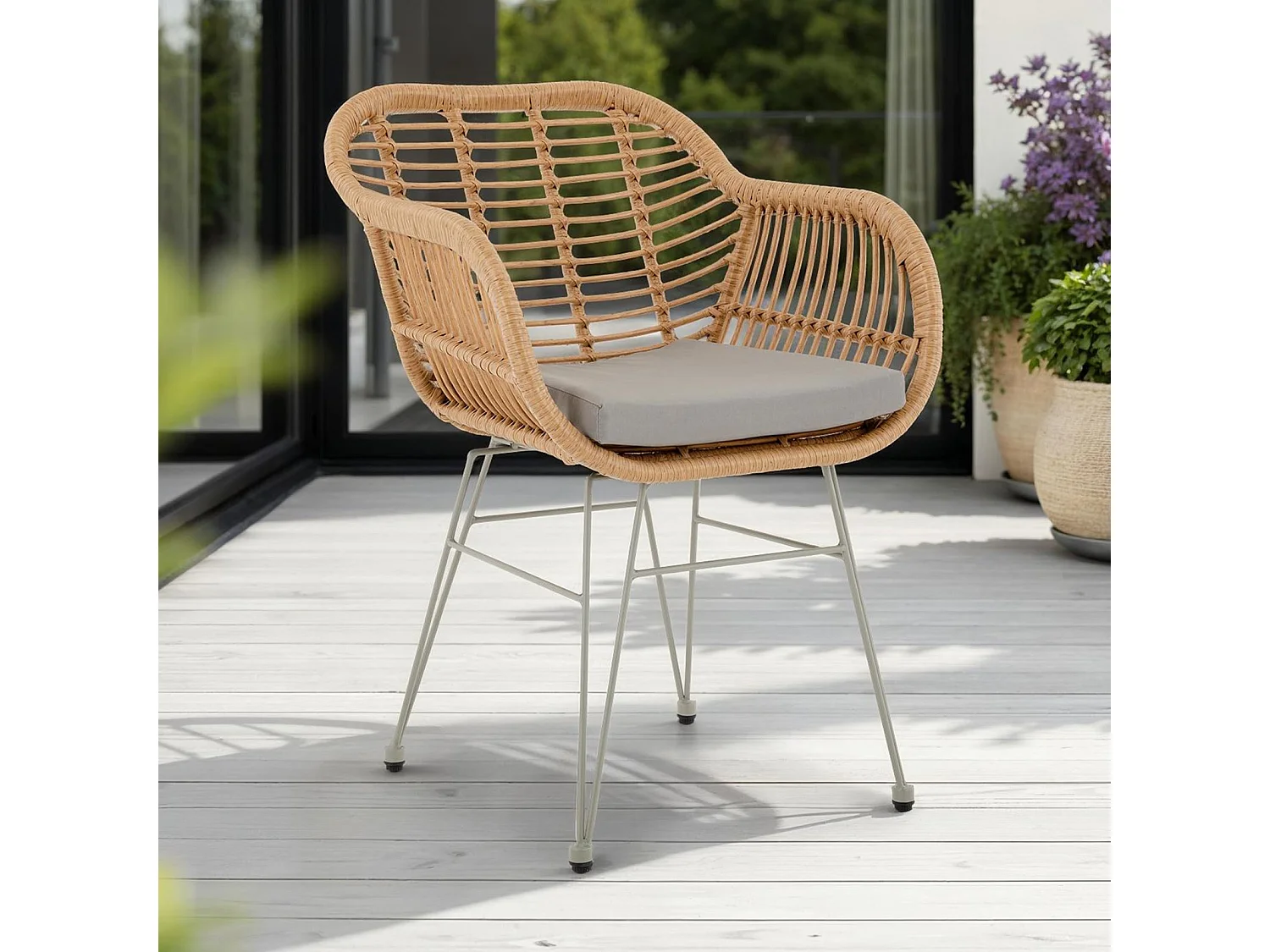 Chaise de salle à manger PARAMO imitation rotin brun et gris, fauteuil d'extérieur pour jardin résitant aux UV