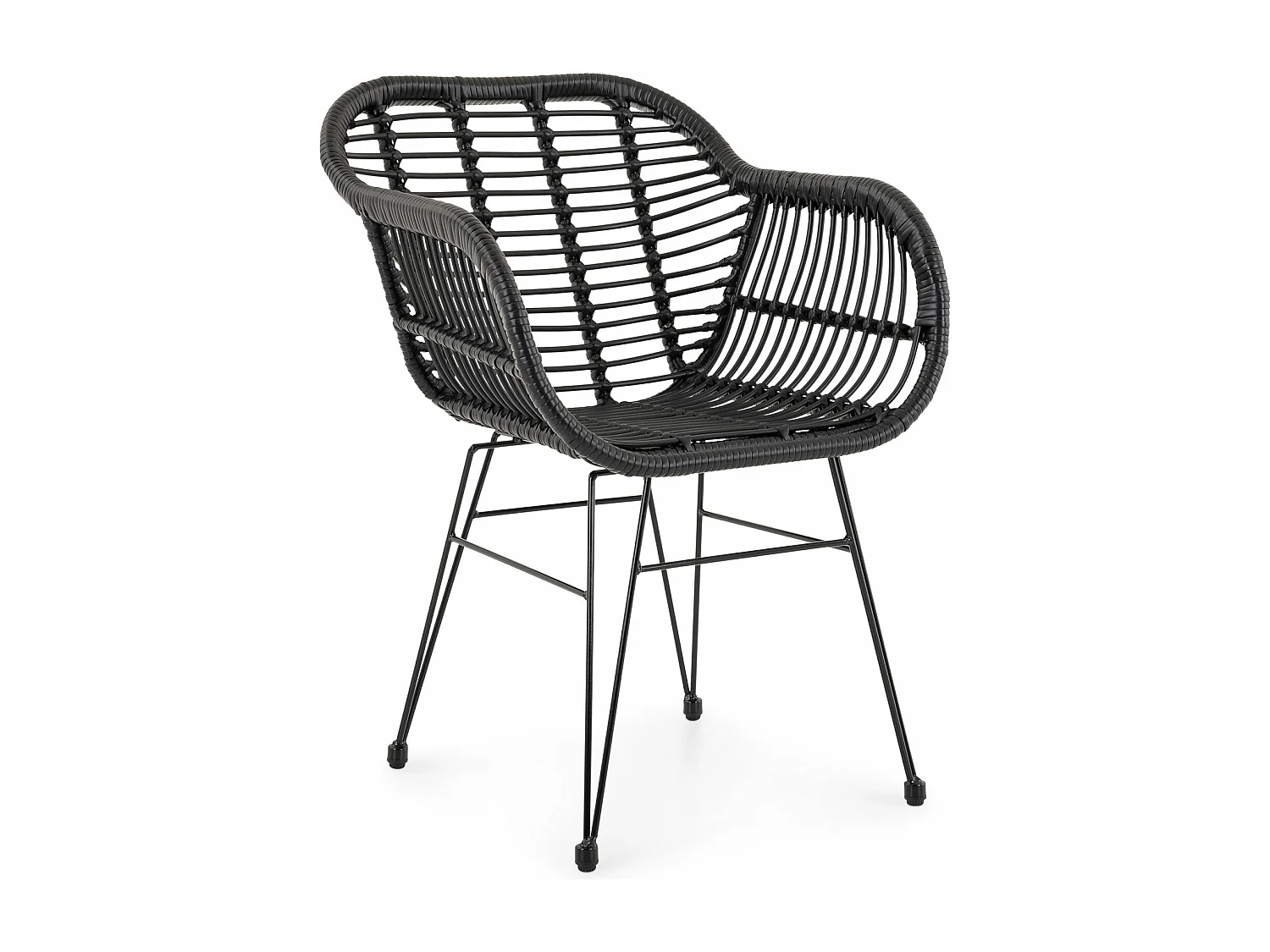 Chaise de salle à manger PARAMO imitation rotin noir et beige, fauteuil d'extérieur pour jardin résitant aux UV