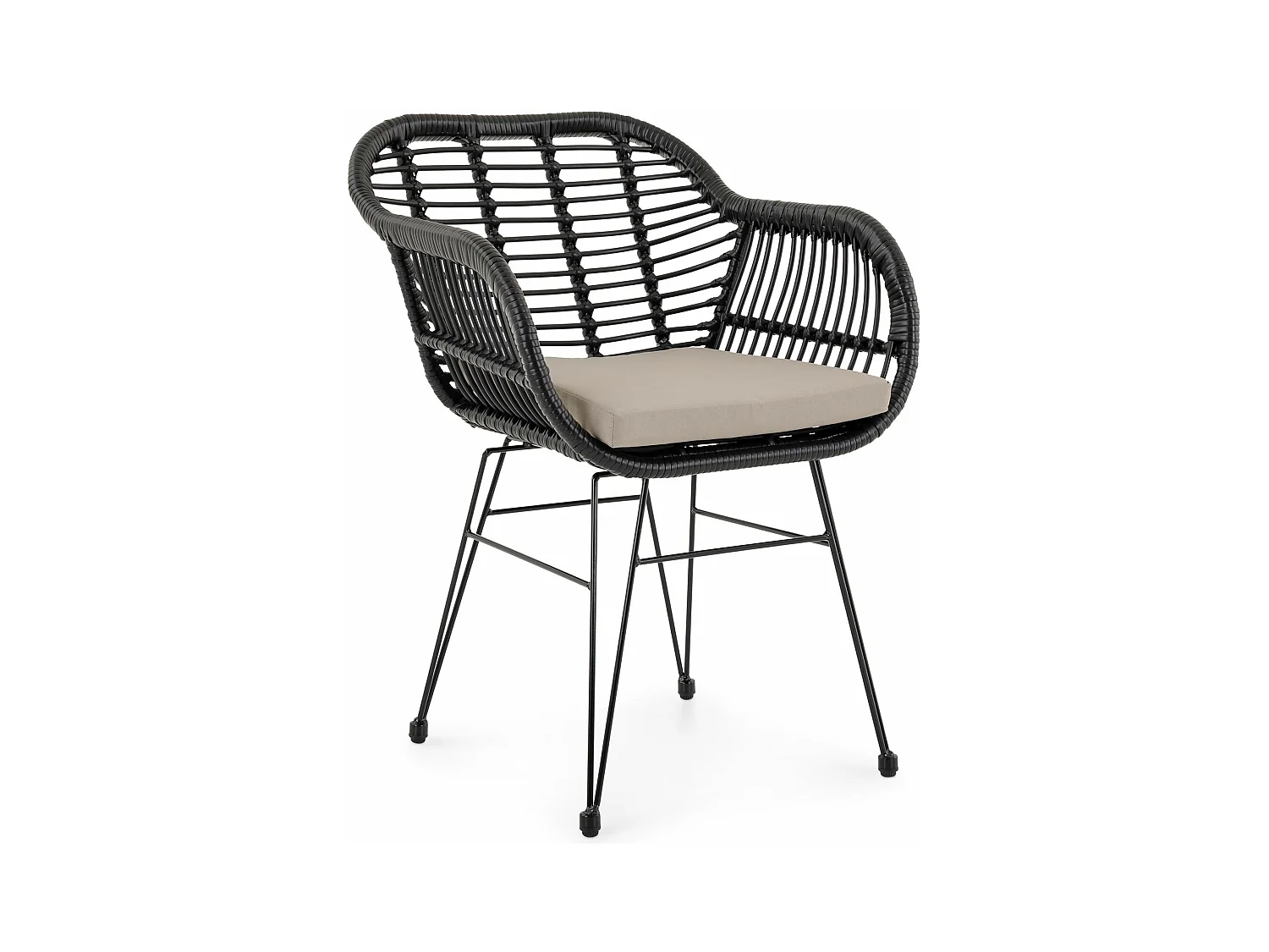 Chaise de salle à manger PARAMO imitation rotin noir et beige, fauteuil d'extérieur pour jardin résitant aux UV