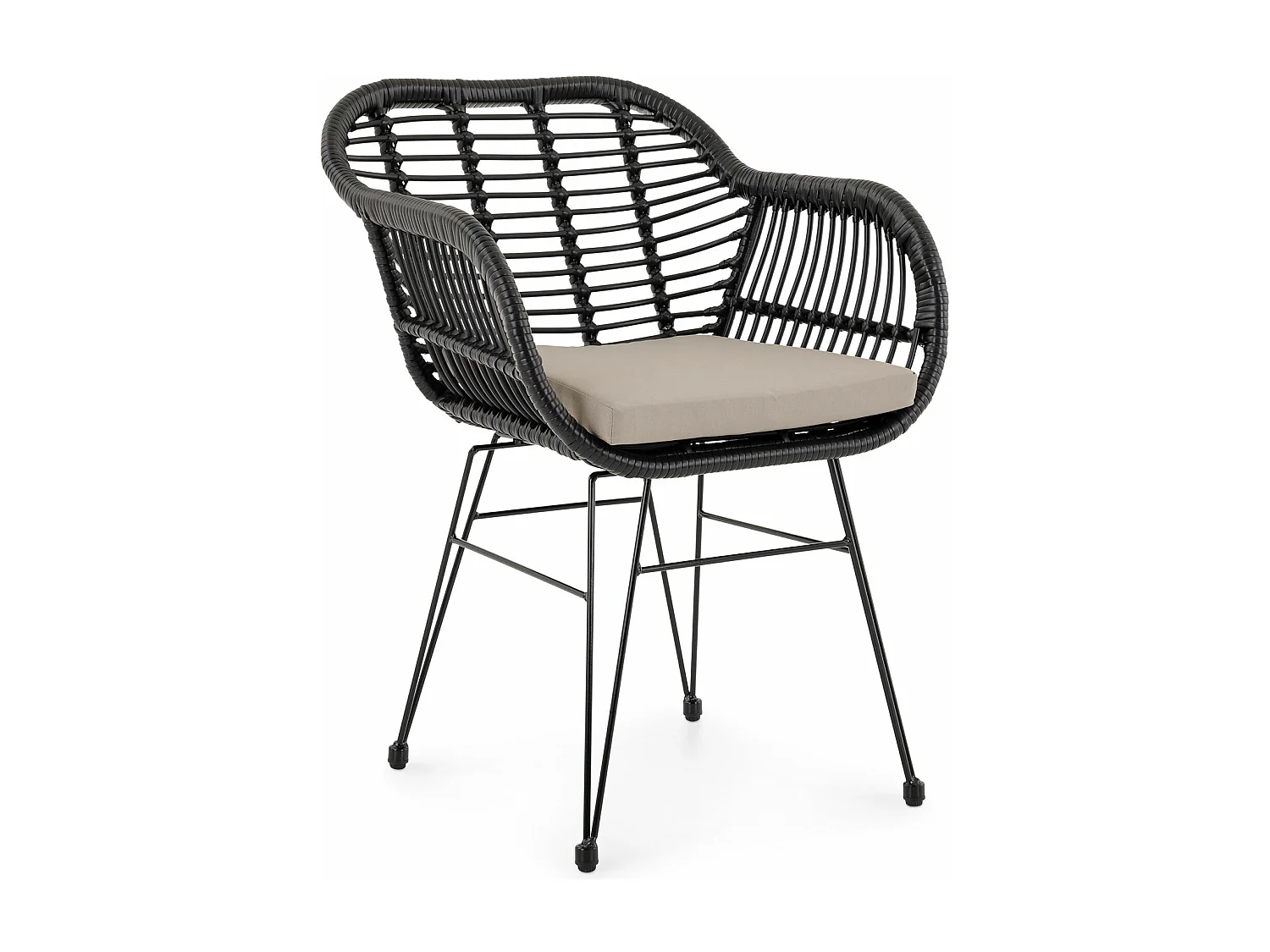 Chaise de salle à manger PARAMO imitation rotin noir et beige, fauteuil d'extérieur pour jardin résitant aux UV