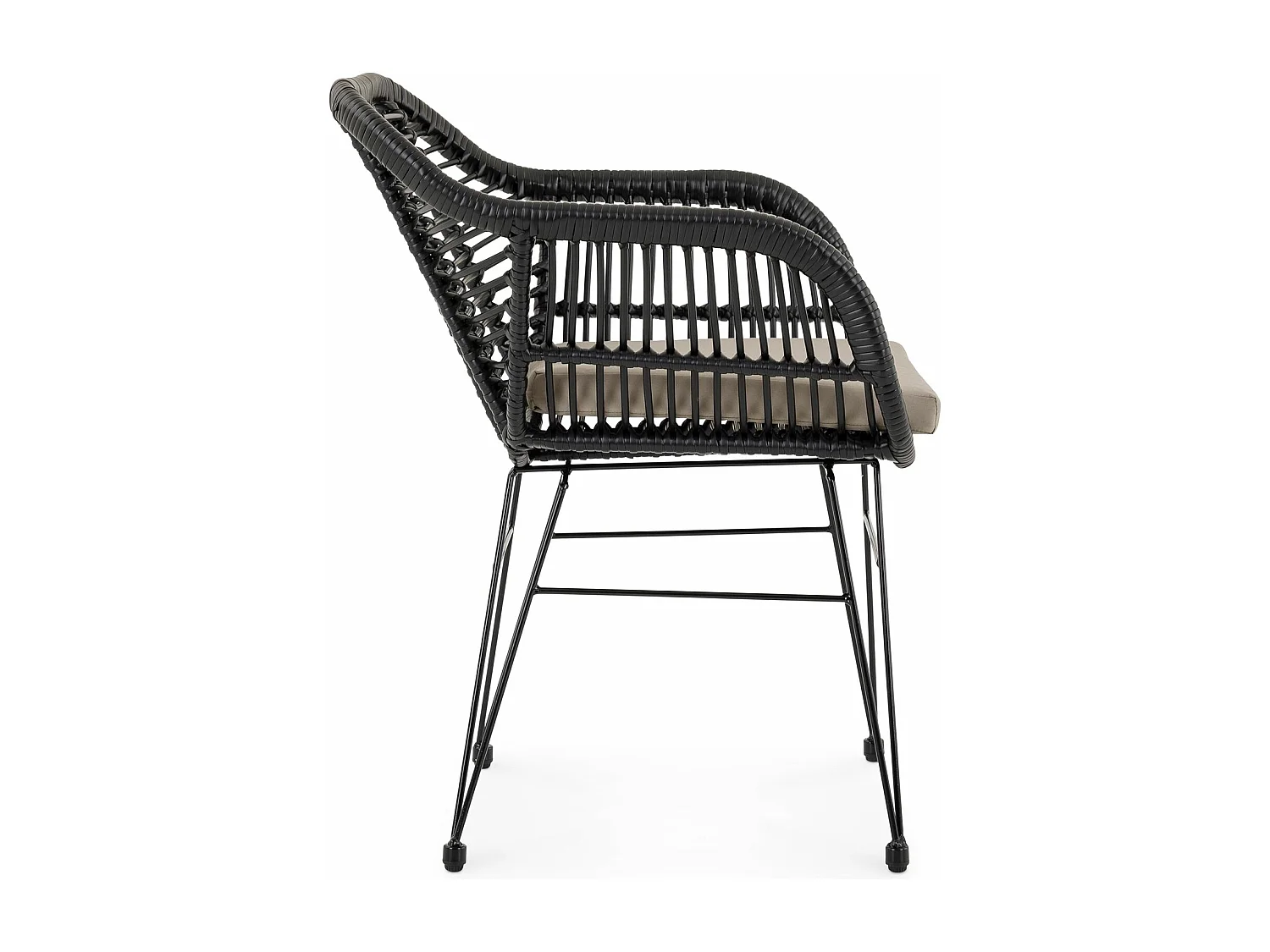 Chaise de salle à manger PARAMO imitation rotin noir et beige, fauteuil d'extérieur pour jardin résitant aux UV