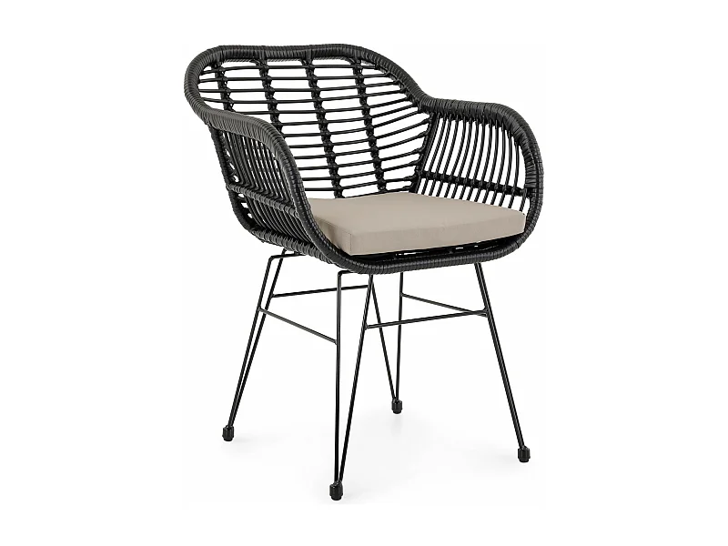 Chaise de salle à manger PARAMO imitation rotin noir et beige, fauteuil d'extérieur pour jardin résitant aux UV