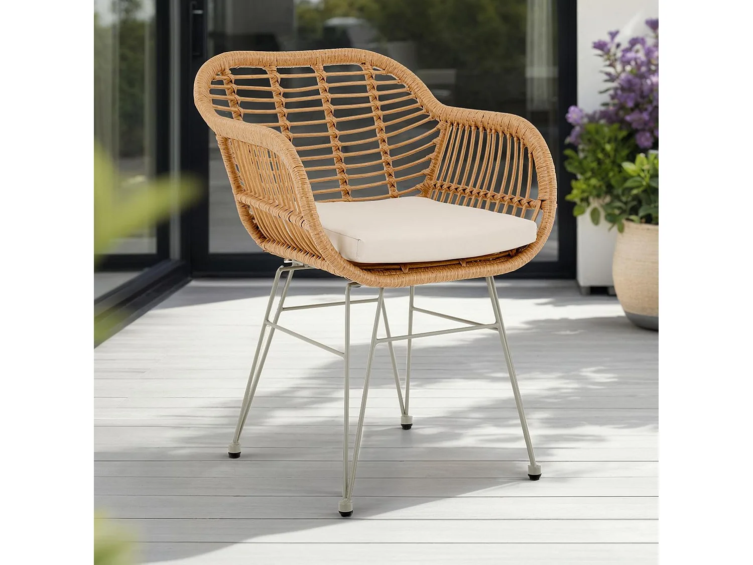 Lot de 2 chaises de jardin PARAMO, imitation rotin brun et beige fauteuil d'extérieur pour terrasse ou balcon