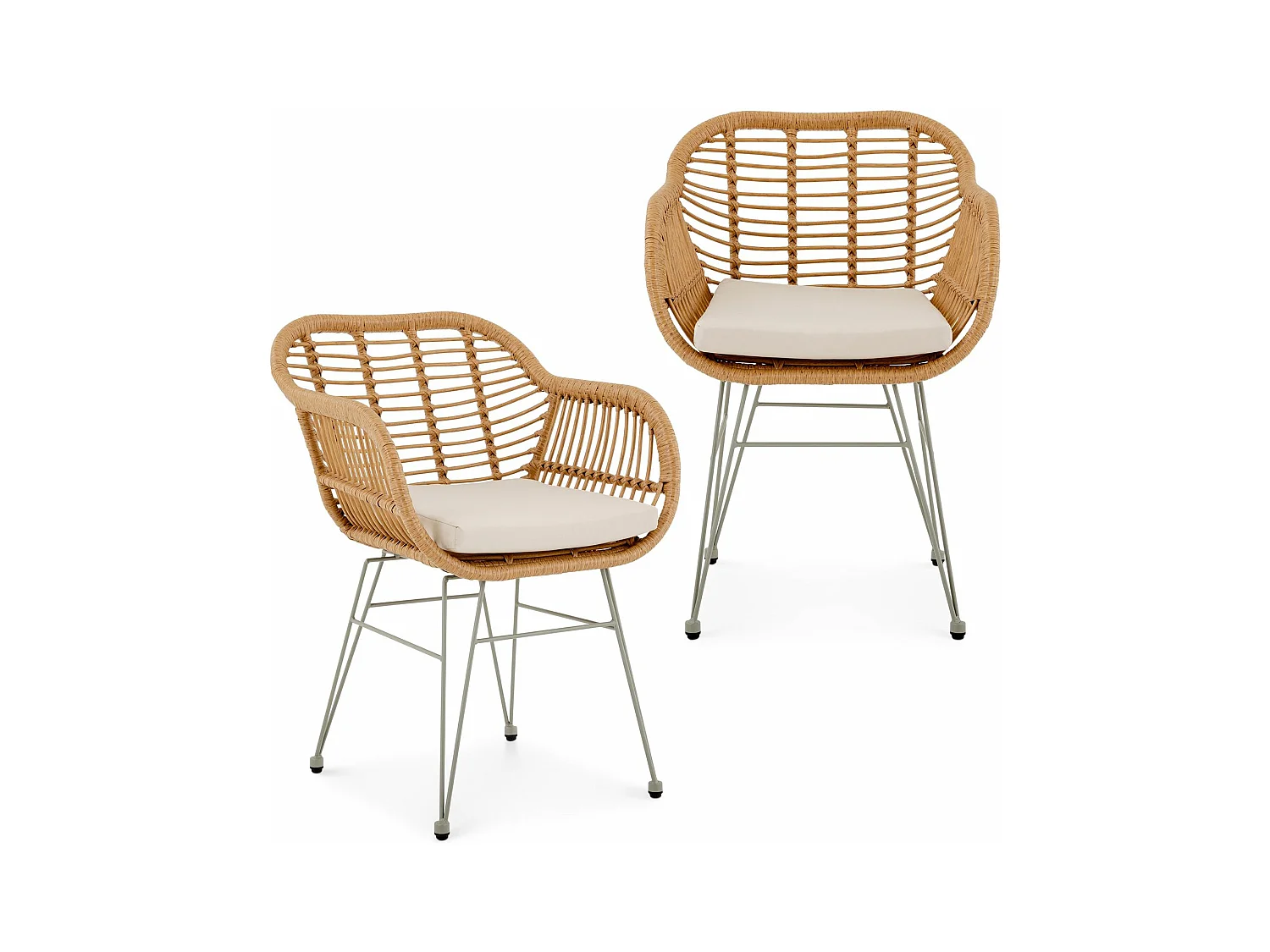 Lot de 2 chaises de jardin PARAMO, imitation rotin brun et beige fauteuil d'extérieur pour terrasse ou balcon