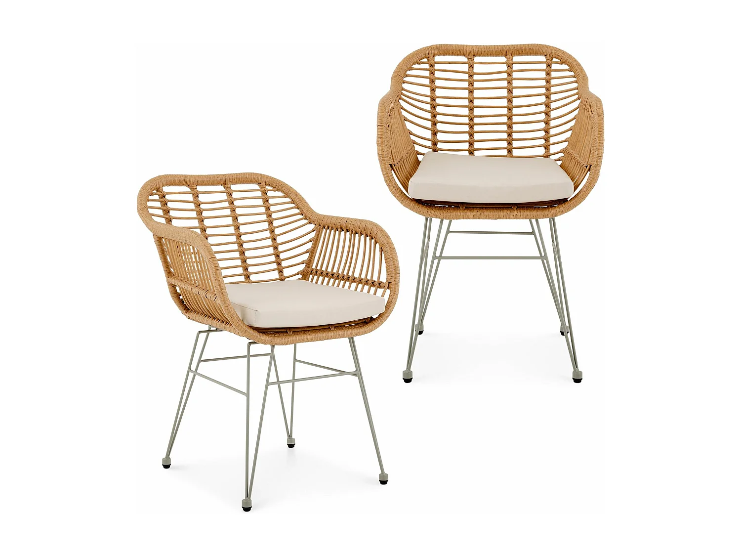 Lot de 2 chaises de jardin PARAMO, imitation rotin brun et beige fauteuil d'extérieur pour terrasse ou balcon