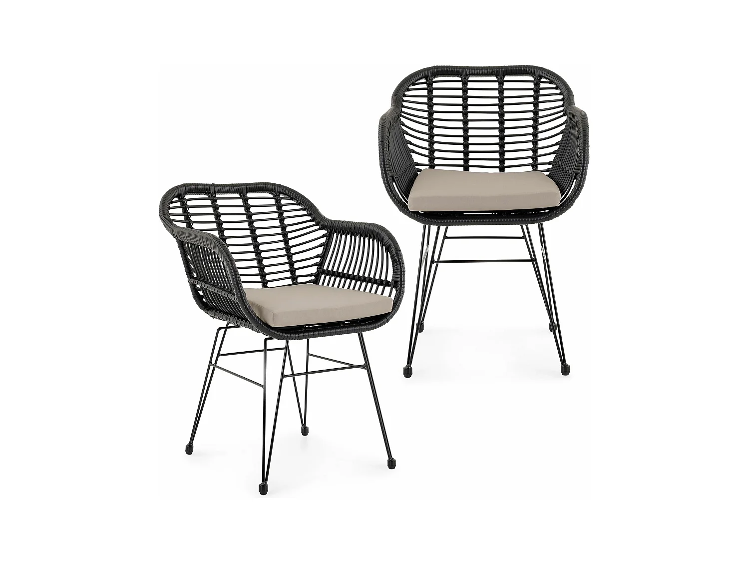 Lot de 2 chaises de jardin PARAMO, imitation rotin noir et beige fauteuil d'extérieur pour terrasse ou balcon