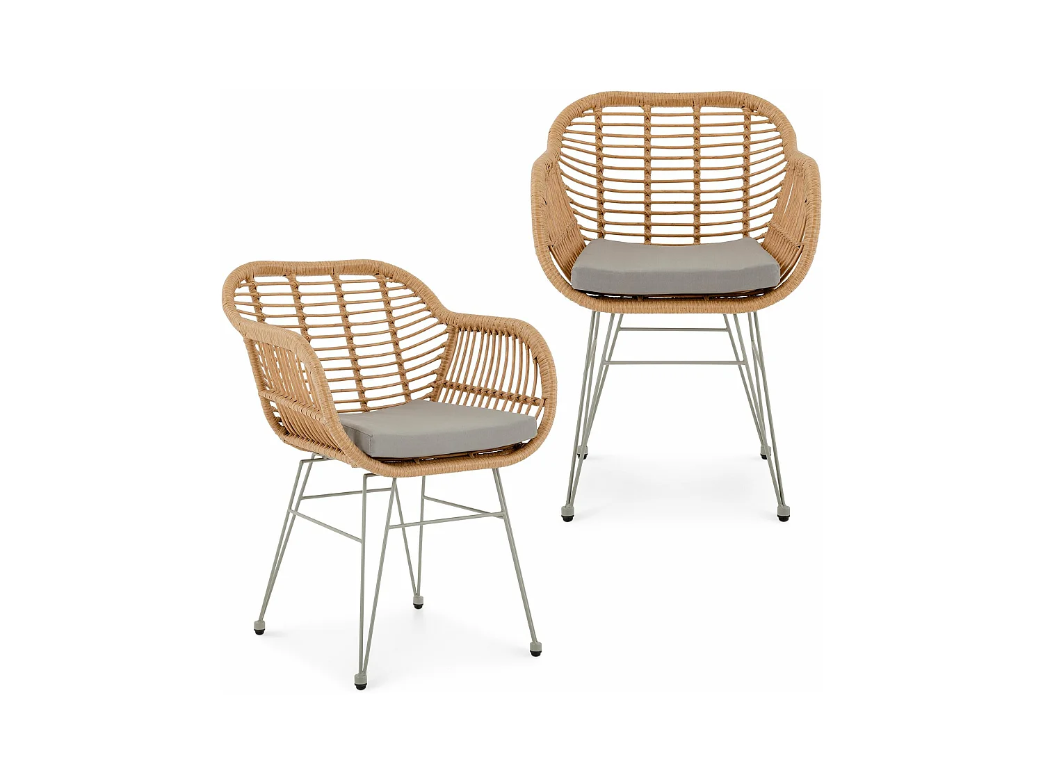 Lot de 2 chaises de jardin PARAMO, imitation rotin brun et gris fauteuil d'extérieur pour terrasse ou balcon