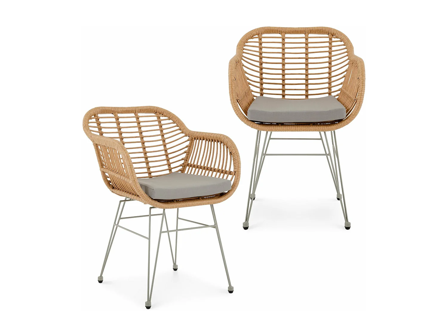 Lot de 2 chaises de jardin PARAMO, imitation rotin brun et gris fauteuil d'extérieur pour terrasse ou balcon