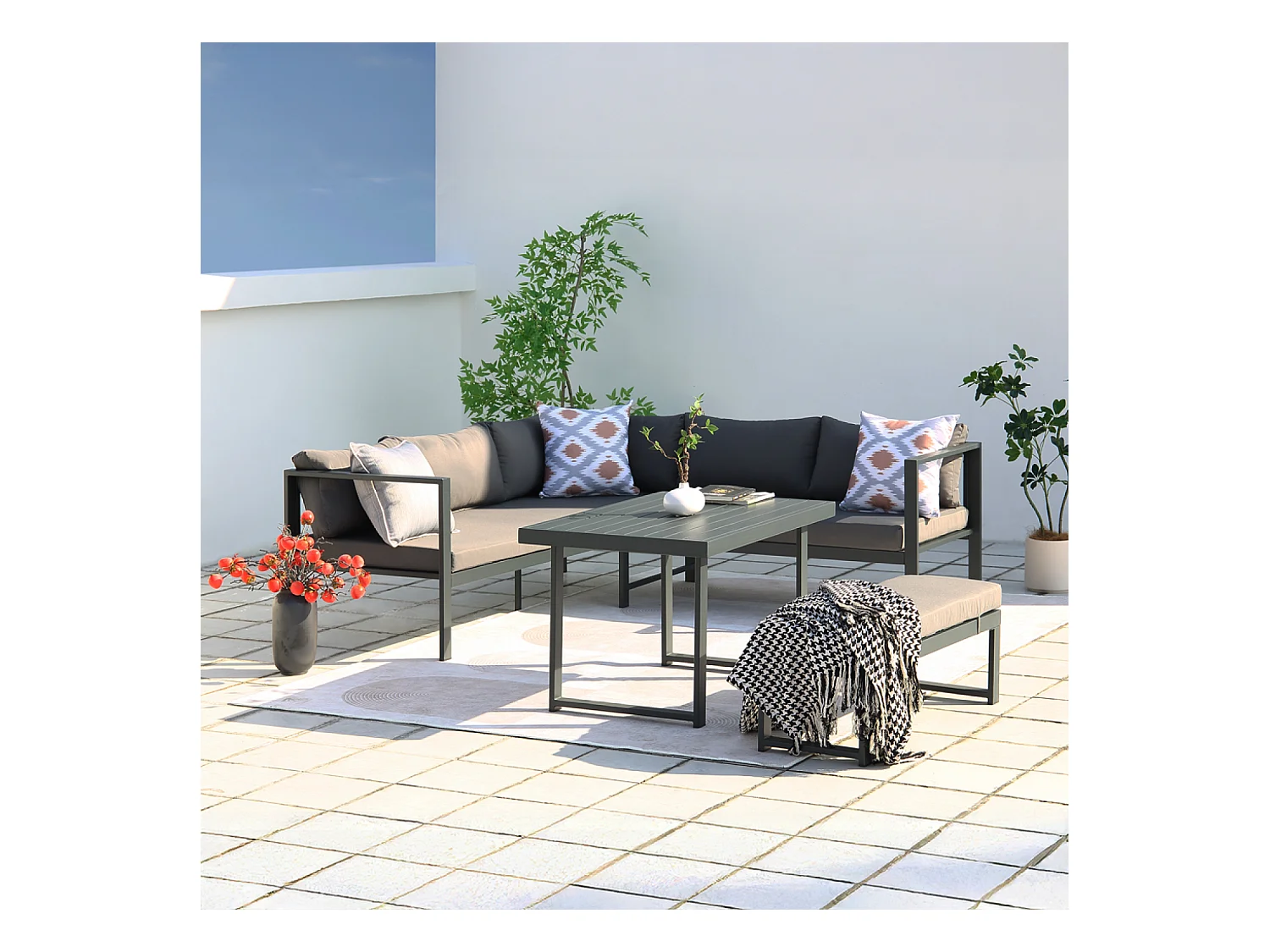 Donkergrijze Loungeset 6 Plaatsen Bank + Bank Marbella