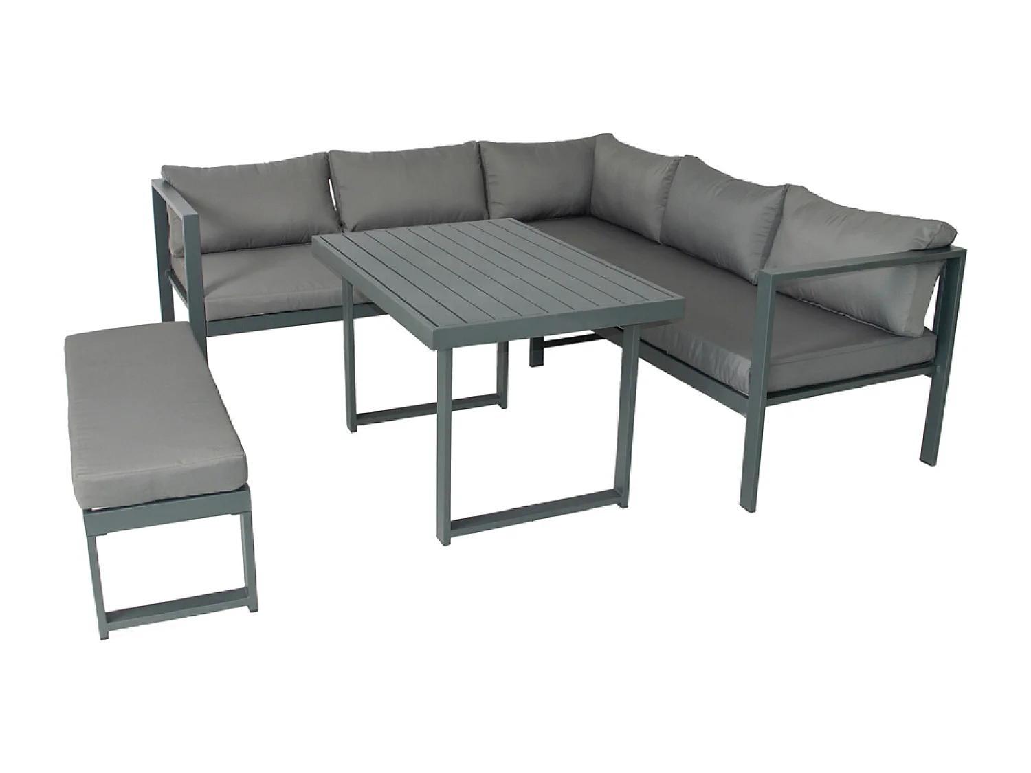 salon de jardin panoramique 8 places en résine tressée noir et gris MARBELLA