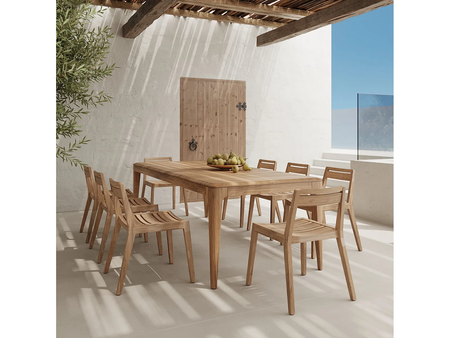 Tavolo e sedie da giardino per 8 persone in legno di teak riciclato - Nonza