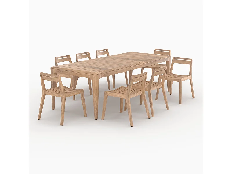 Tavolo e sedie da giardino per 8 persone in legno di teak riciclato - Nonza