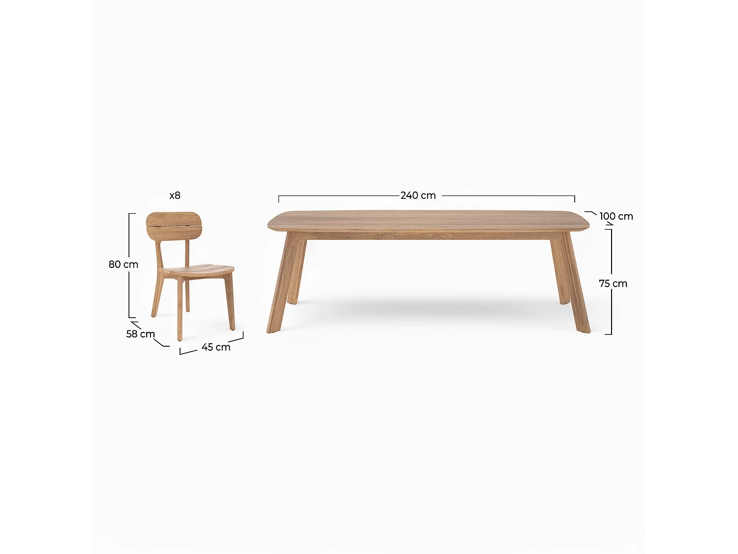 Mesa y sillas de jardín para 8 personas de madera reciclada - Lumo
