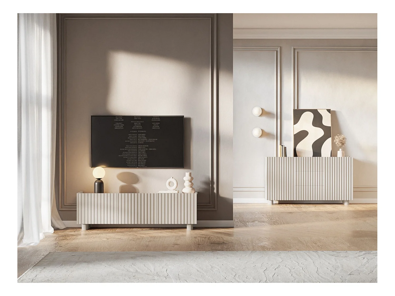 TV-Lowboard 3-türig - Greige - 144 cm - FIORRA