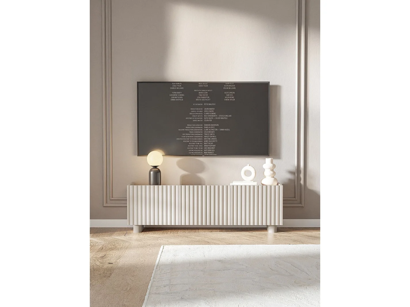 Meuble TV 3 portes - 144 cm - grège - FIORRA