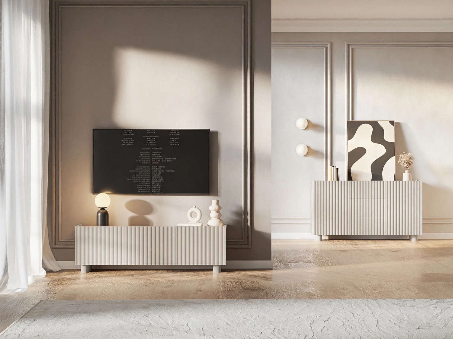 Meuble TV 3 portes - 144 cm - grège - FIORRA