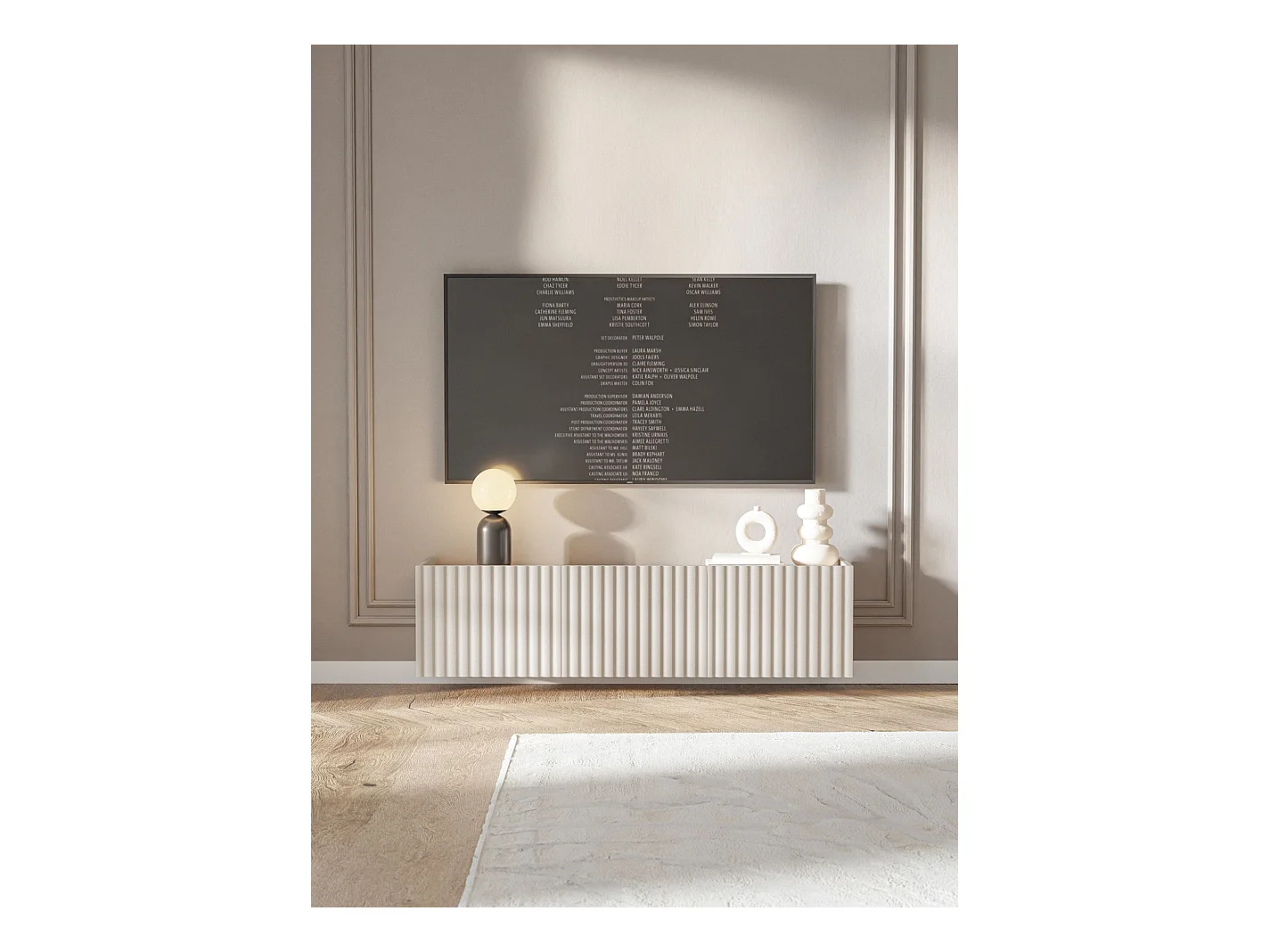 Meuble TV 3 portes suspendu - 144 cm - grège - FIORRA