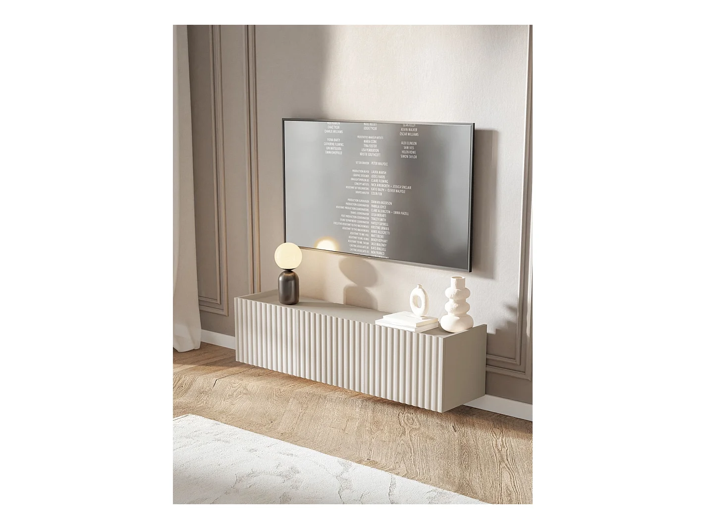 Meuble TV 3 portes suspendu - 144 cm - grège - FIORRA