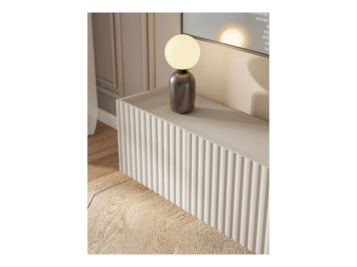 Meuble TV 3 portes suspendu - 144 cm - grège - FIORRA