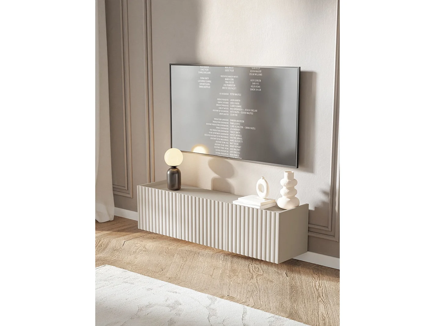 Meuble TV 3 portes suspendu - 144 cm - grège - FIORRA