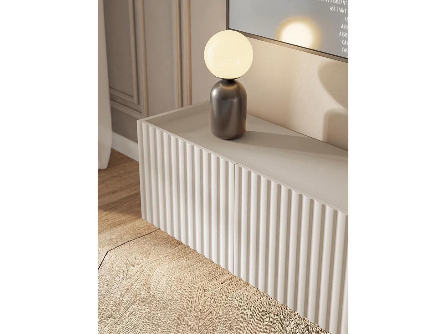 Meuble TV 3 portes suspendu - 144 cm - grège - FIORRA
