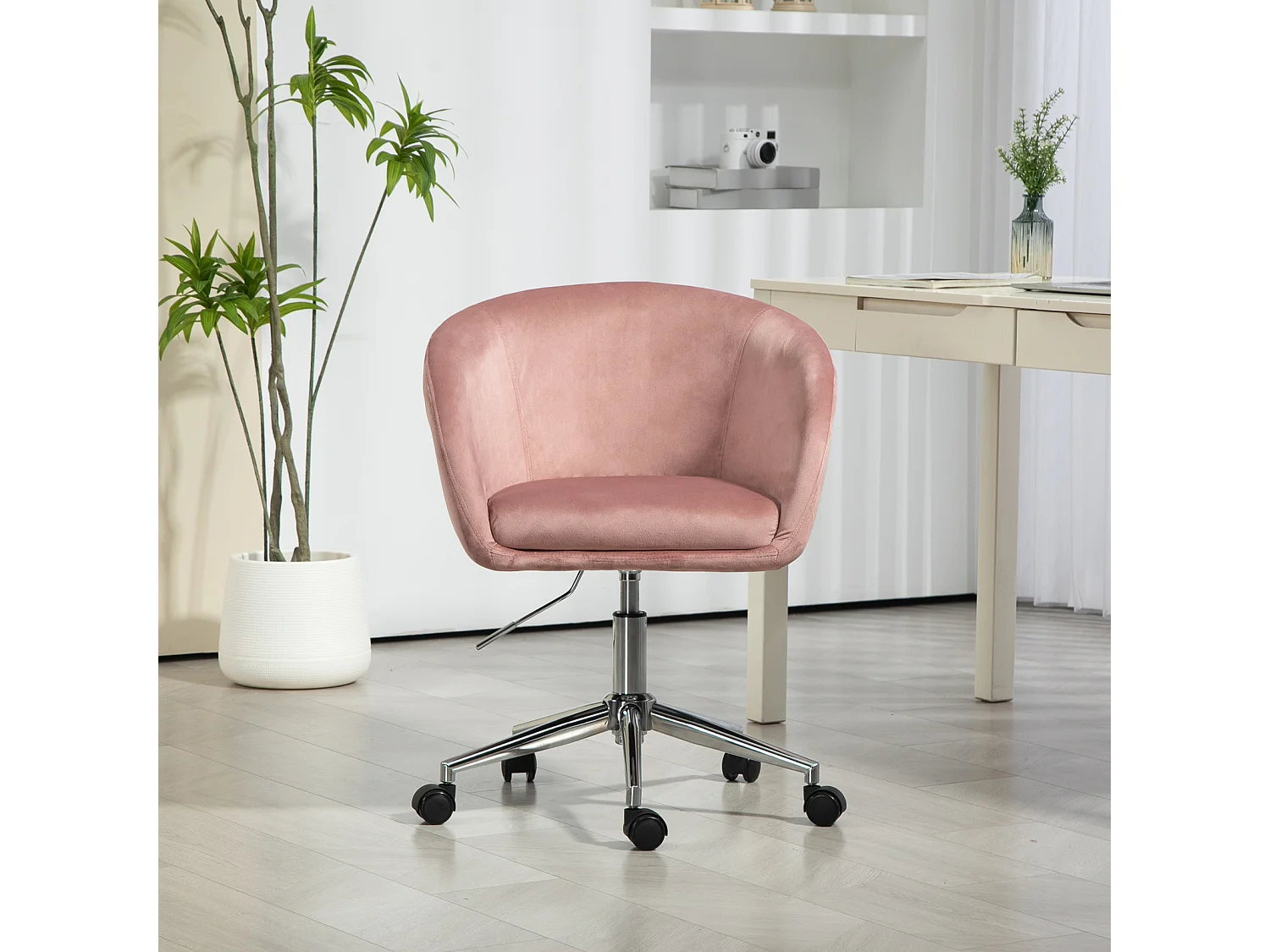 SVITA LOUISA chaise de bureau avec revêtement en velours rose, hauteur réglable