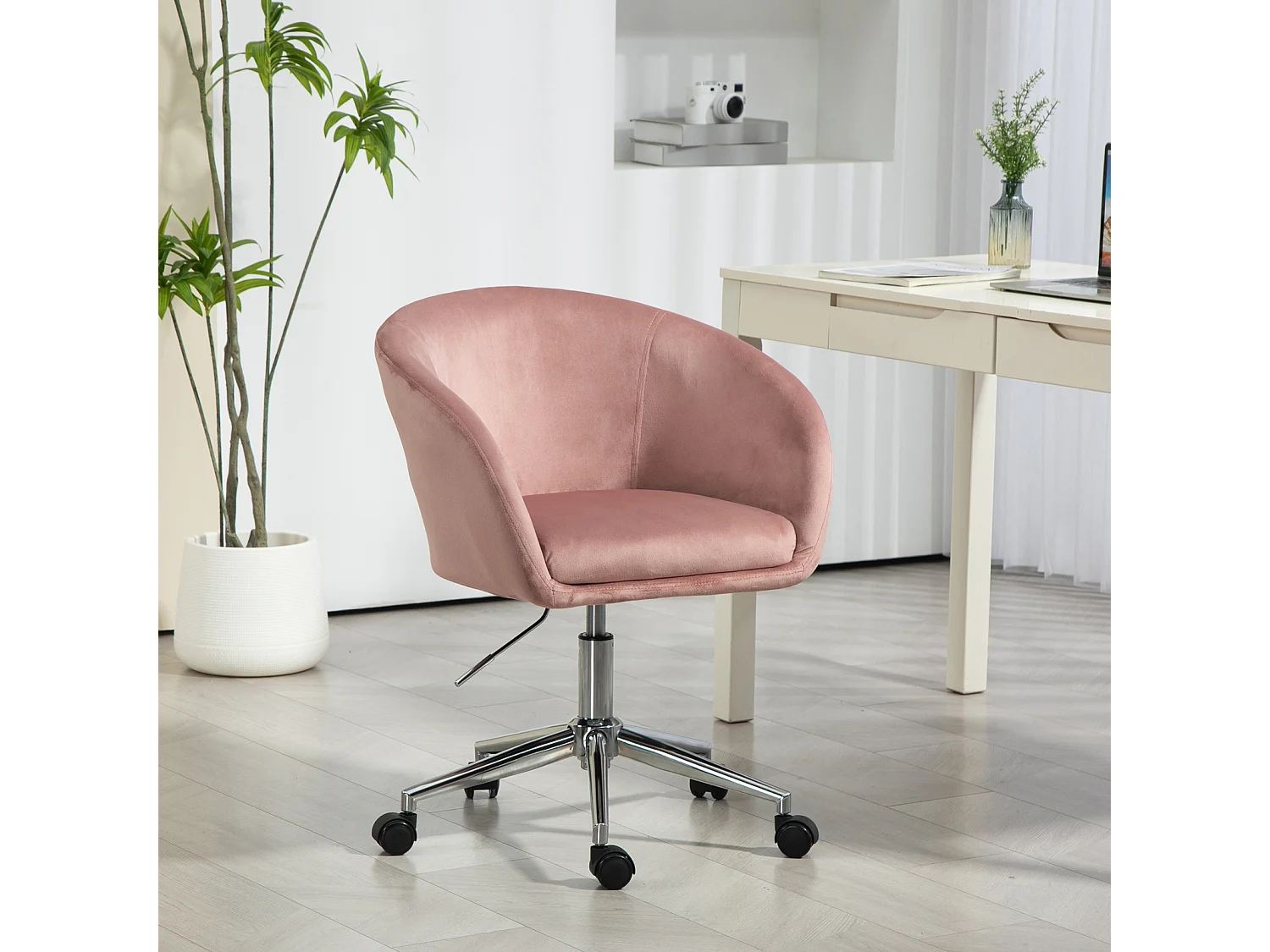 SVITA LOUISA chaise de bureau avec revêtement en velours rose, hauteur réglable