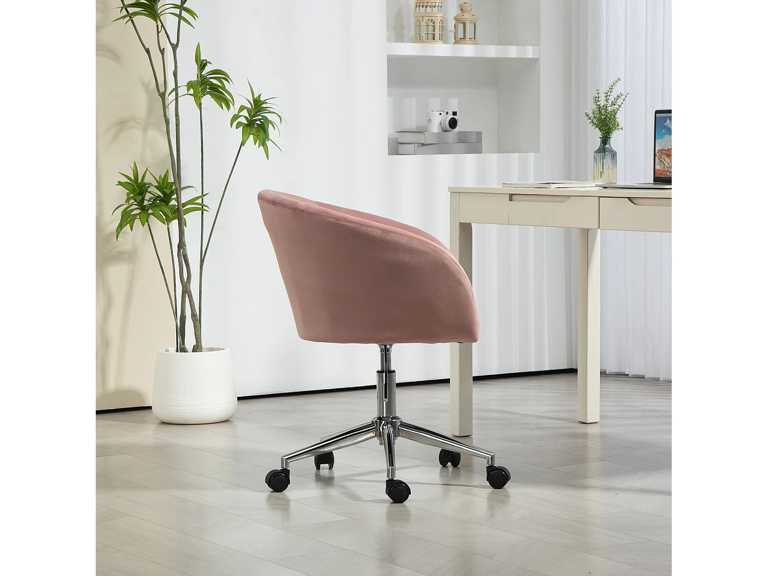 SVITA LOUISA chaise de bureau avec revêtement en velours rose, hauteur réglable