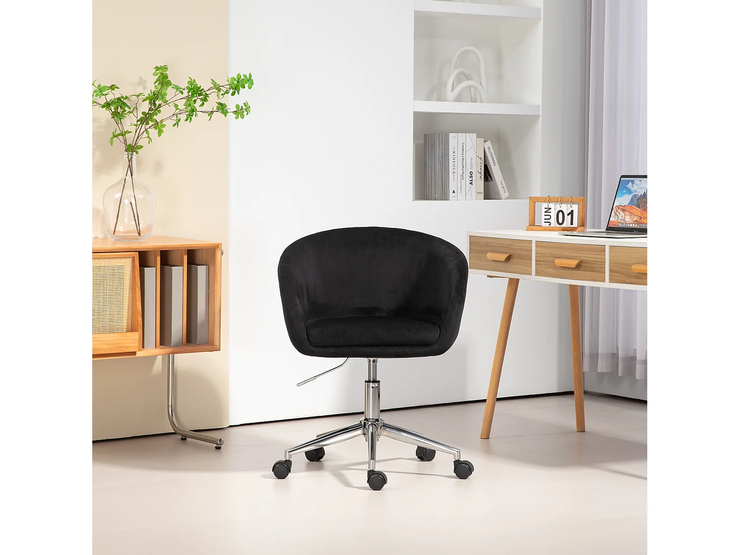 SVITA LOUISA chaise de bureau avec revêtement en velours noir, hauteur réglable