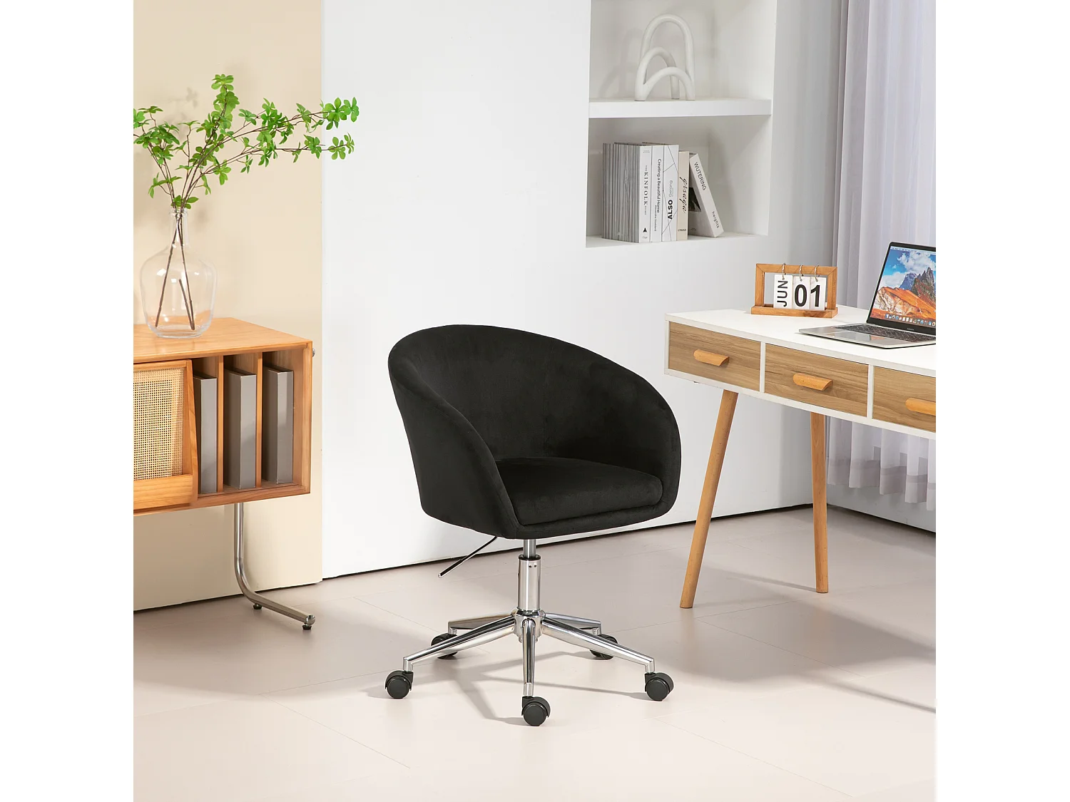 SVITA LOUISA chaise de bureau avec revêtement en velours noir, hauteur réglable