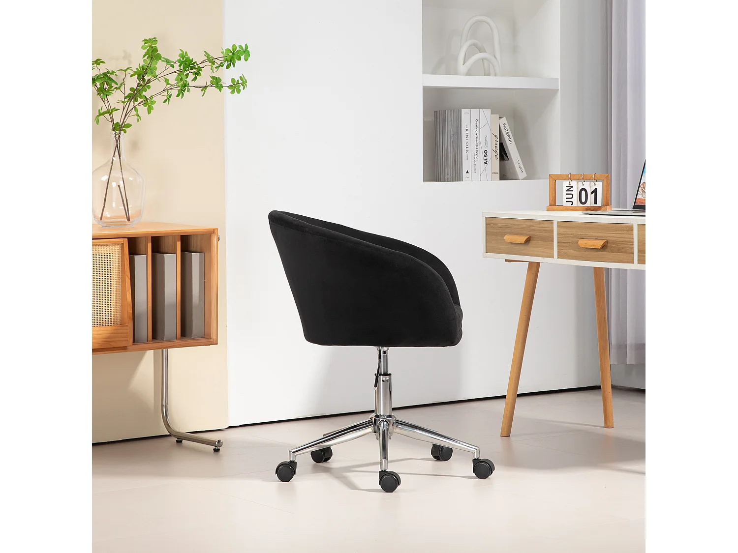 SVITA LOUISA chaise de bureau avec revêtement en velours noir, hauteur réglable