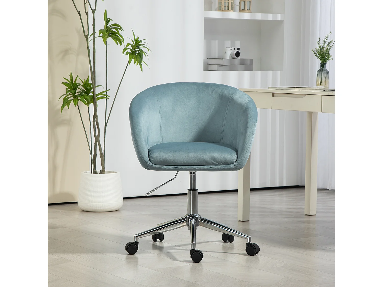 SVITA LOUISA chaise de bureau avec revêtement en velours bleu, hauteur réglable