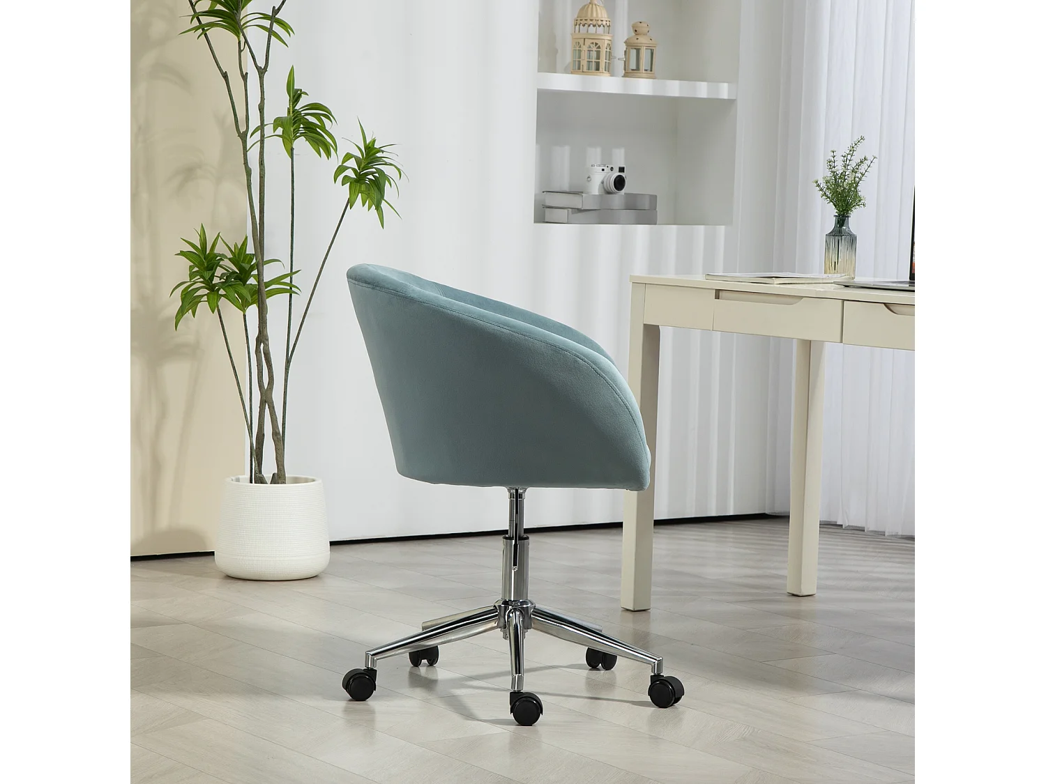 SVITA LOUISA chaise de bureau avec revêtement en velours bleu, hauteur réglable