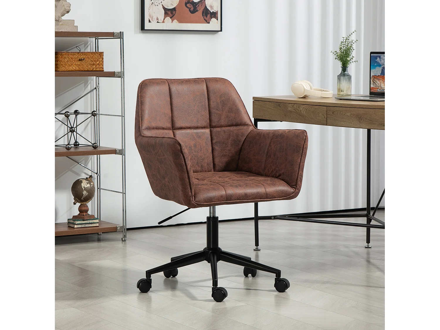 SVITA GREG chaise de bureau réglable en hauteur en cuir artificiel marron