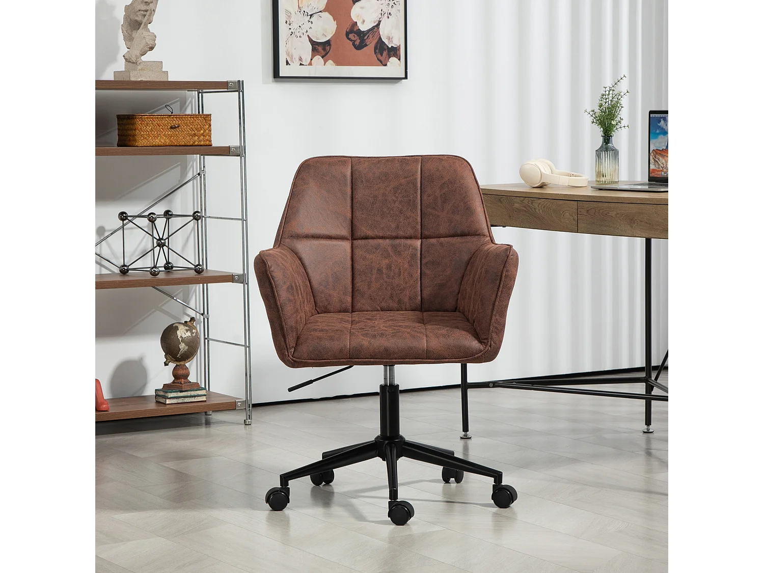 SVITA GREG chaise de bureau réglable en hauteur en cuir artificiel marron