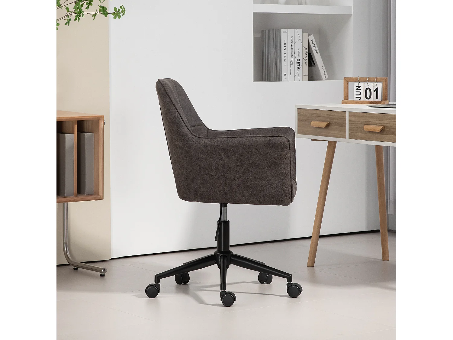 SVITA GREG chaise de bureau réglable en hauteur en cuir artificiel gris