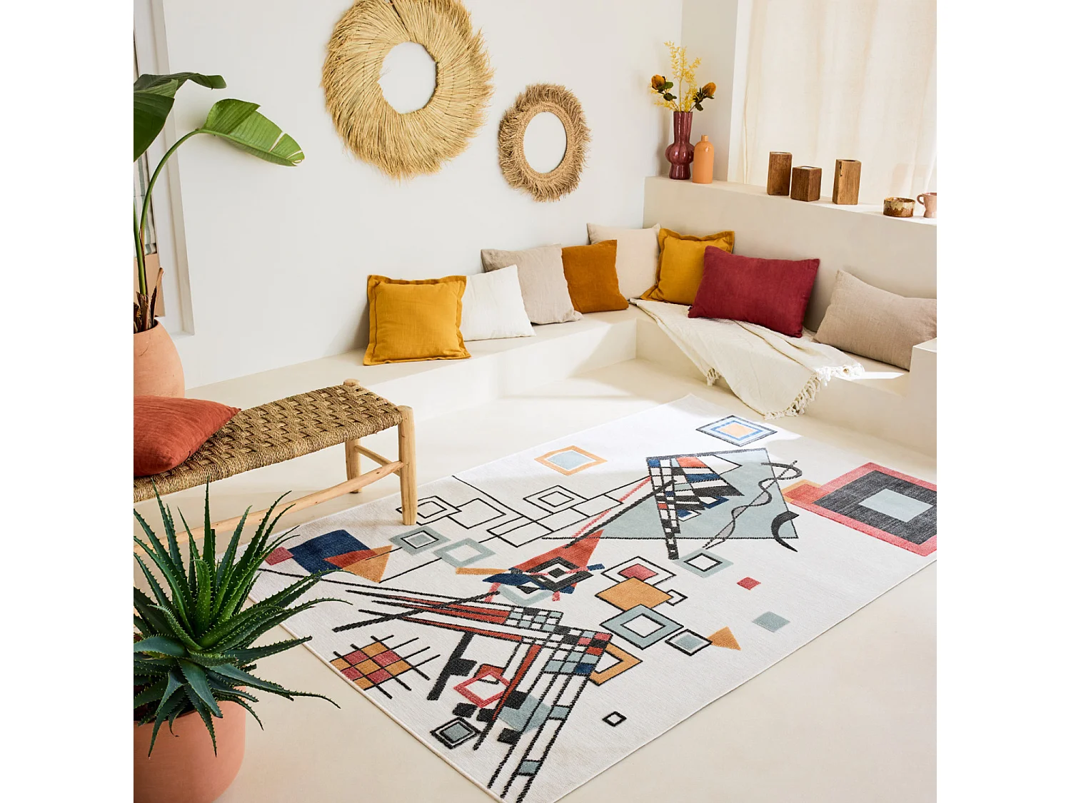 Tapis d'extérieur - 190x290cm - Blanc - Réversible - 100% polypropylène - 1350gr / m² - OURIKA