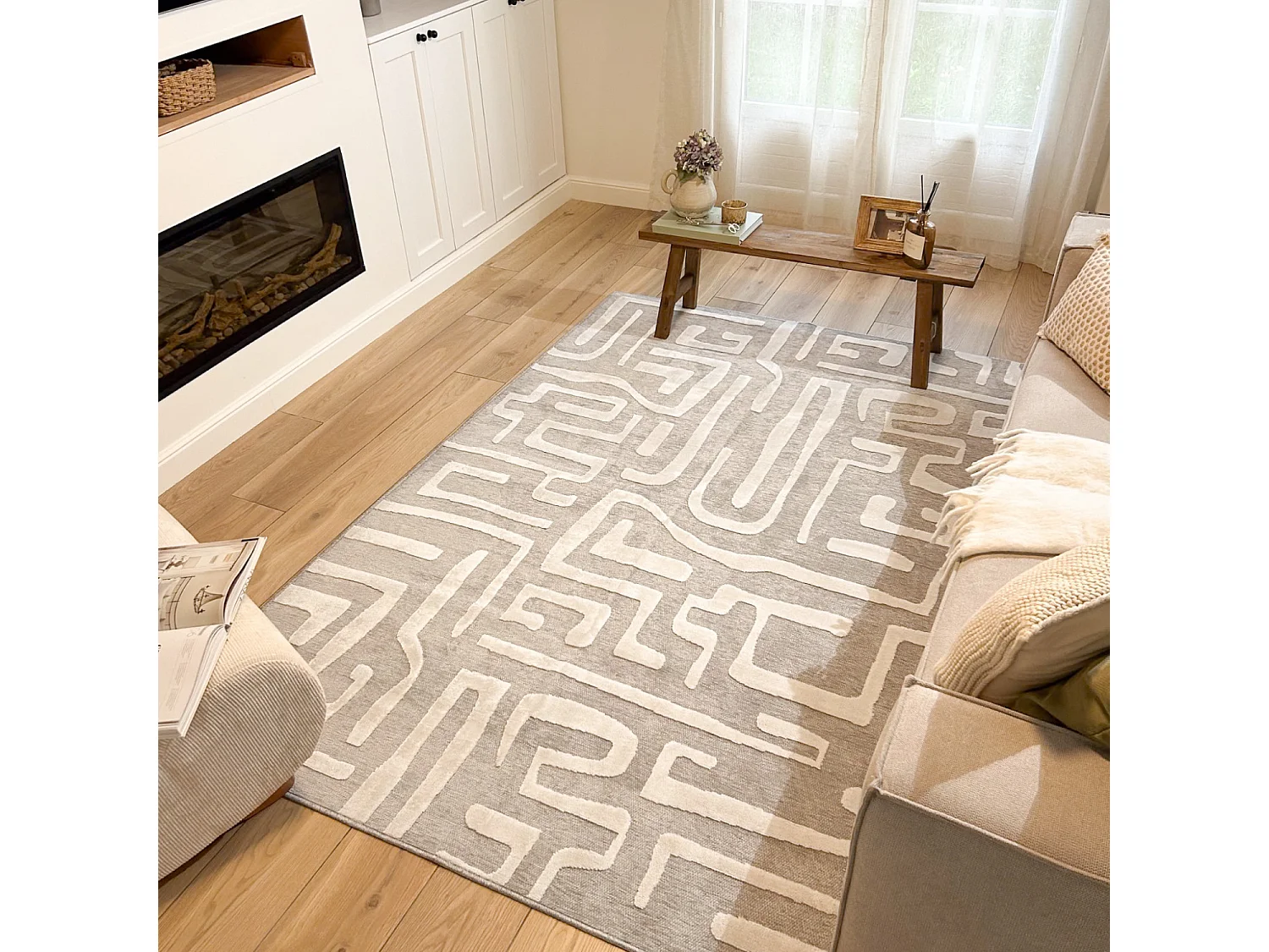 Tapis d'extérieur - 190x290cm - Gris - Réversible - 100% polypropylène - 1350gr / m² - KHIVA