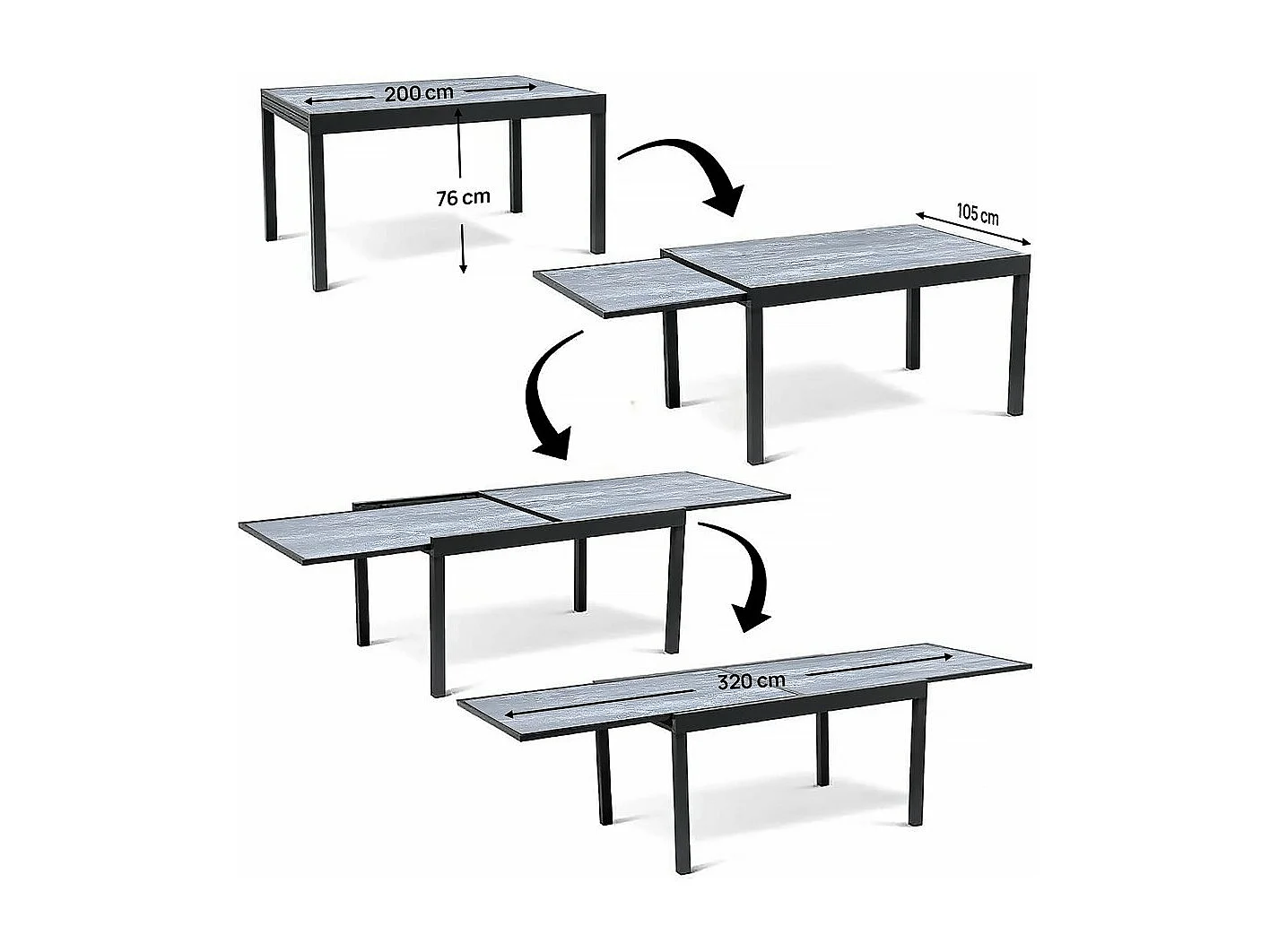 Salon de jardin repas extensible "Lagos" - 200/320 cm - Taupe - 12 places