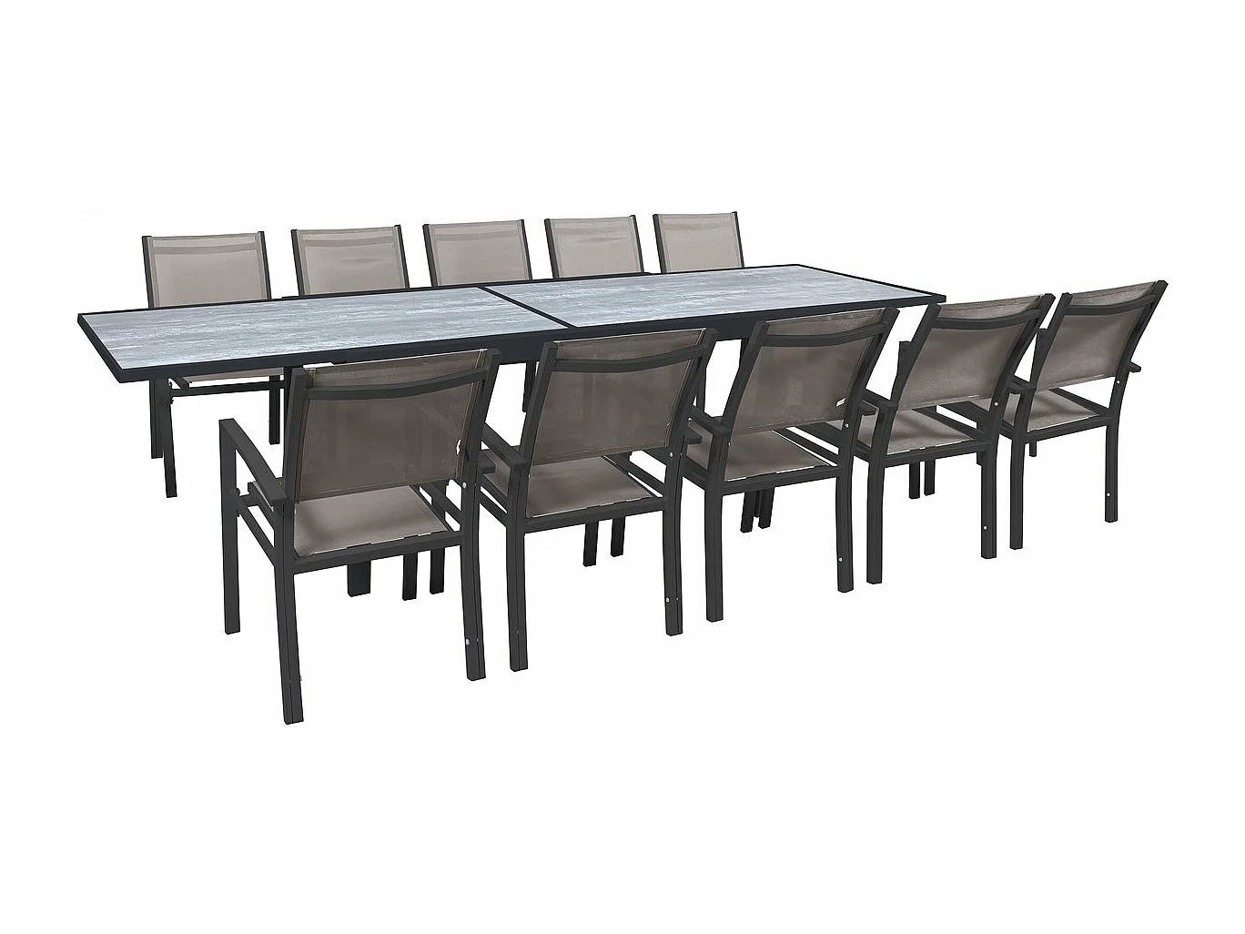 Salon de jardin repas extensible "Lagos" - 200/320 x 105 x 76 cm - Taupe - 10 places