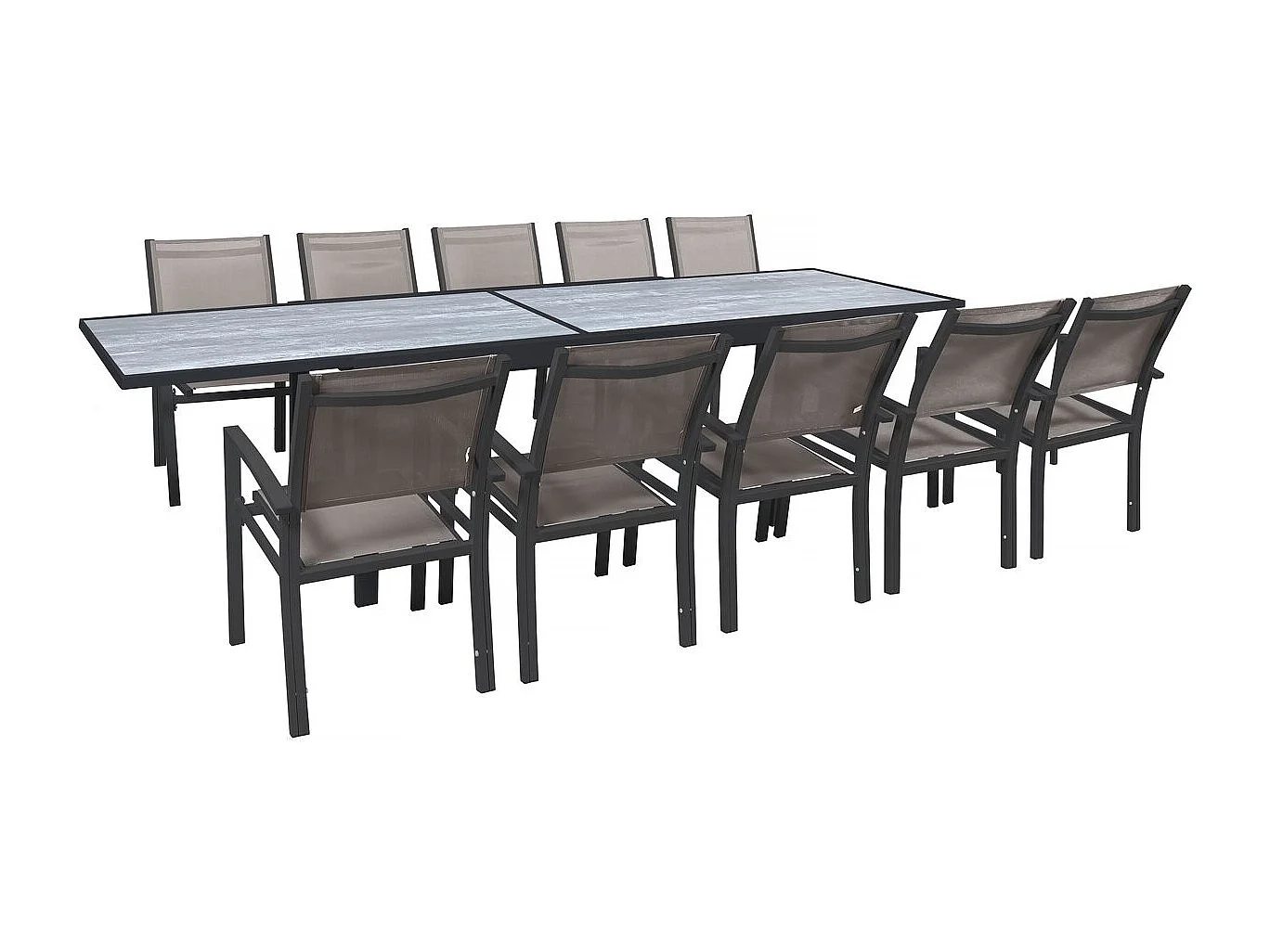 Salon de jardin repas extensible "Lagos" - 200/320 x 105 x 76 cm - Taupe - 10 places