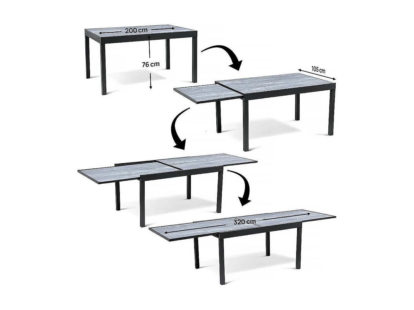 Salon de jardin repas extensible "Lagos" - 200/320 x 105 x 76 cm - Taupe - 10 places