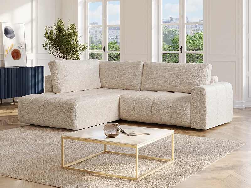 Canapé d'angle gauche en tissu chiné beige LORIONA