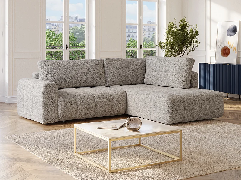 Ecksofa rechts - Stoff meliert - Grau - LORIONA