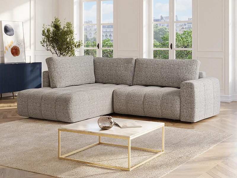 Canapé d'angle gauche en tissu chiné gris LORIONA