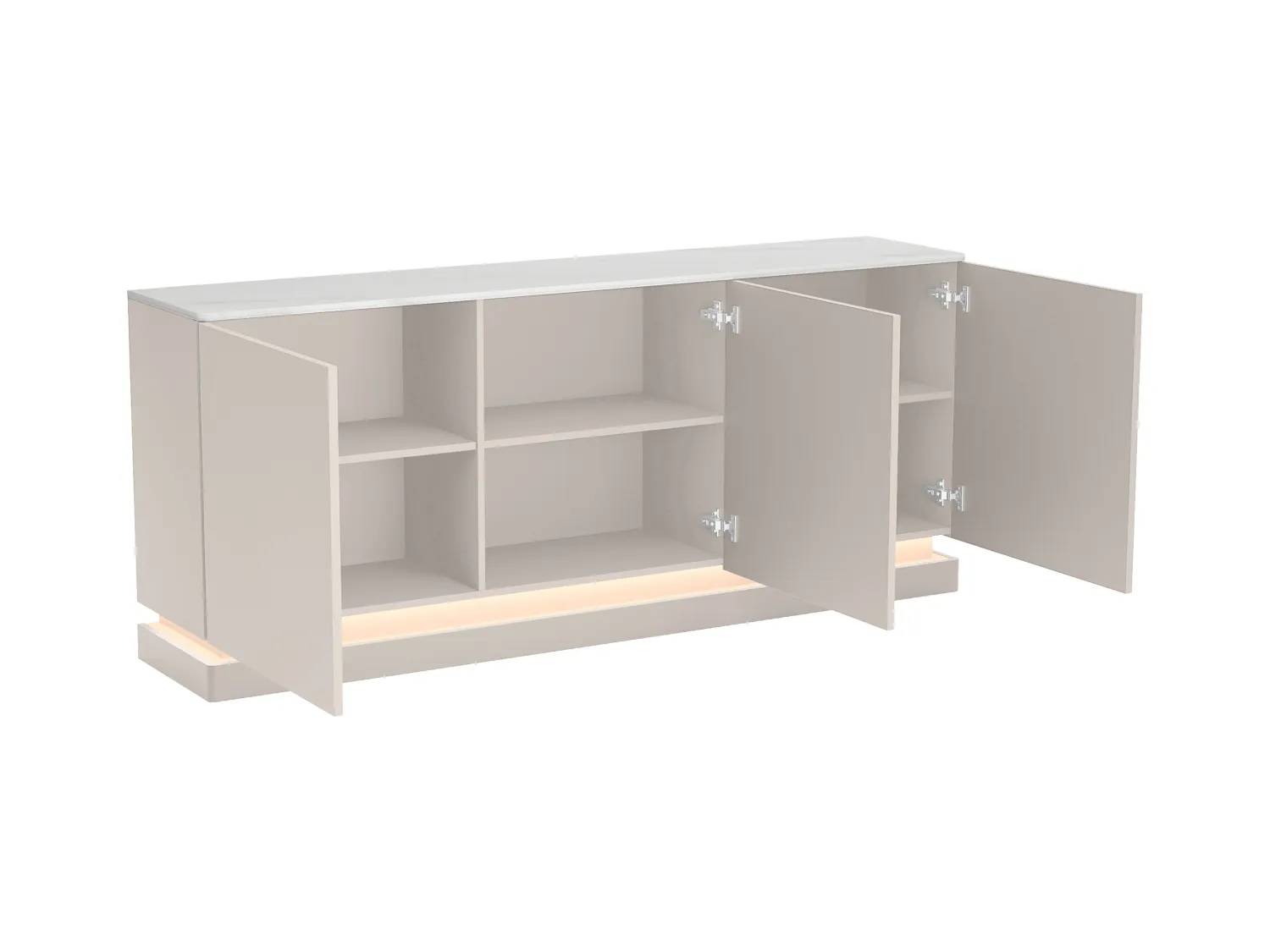 Buffet 3 portes avec LEDs en MDF - Beige et effet marbre blanc - DEVIKA de Pascal MORABITO
