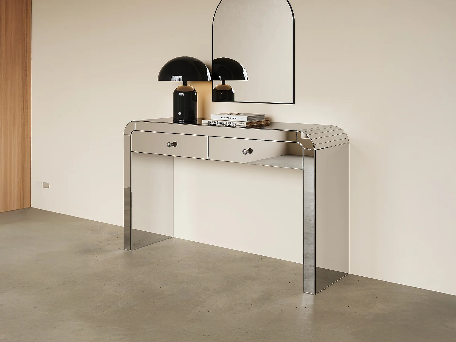 Console avec 2 tiroirs en MDF et miroir - PIKIO